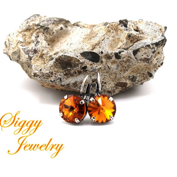 Topaz Rivoli Drop Earrings made with Genuine Austrian Crystals in 12mm - Picture 4 of 5